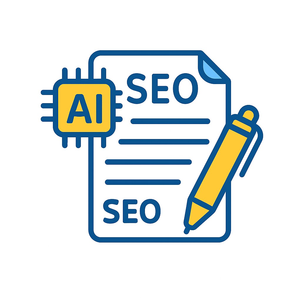 Icône symbolisant la création de contenus SEO optimisés par IA, idéale pour les services de rédaction web et d'optimisation des pages pour le SEO