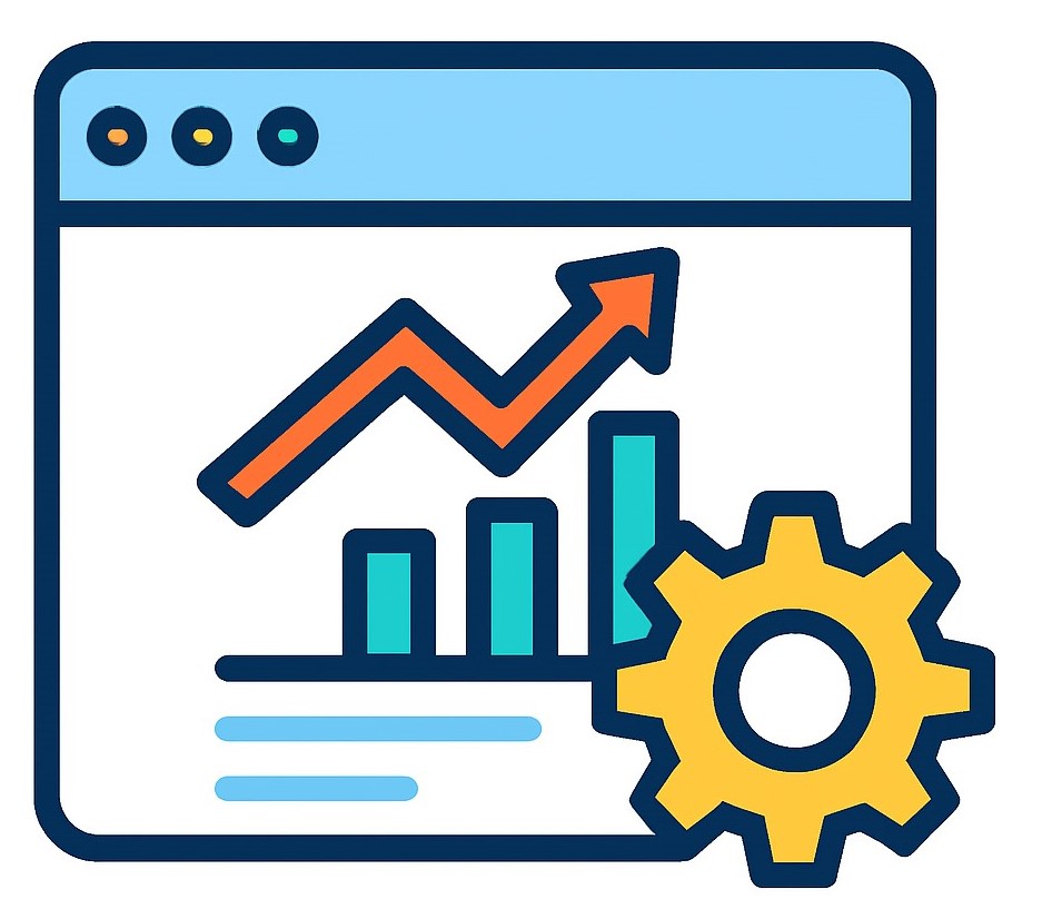 Icône représentant un site web optimisé pour le SEO grâce à l'intelligence artificielle, avec un focus sur la performance et la visibilité sur les moteurs de recherche.