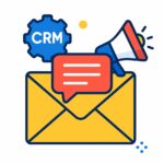 Illustration représentant une enveloppe de newsletter et un CRM pour l'automatisation du marketing et du nurturing des leads.