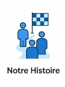 Illustration représentant l'histoire de l'entreprise, symbolisant son parcours de la création à l'innovation, avec des éléments de technologie, IA et SEO.